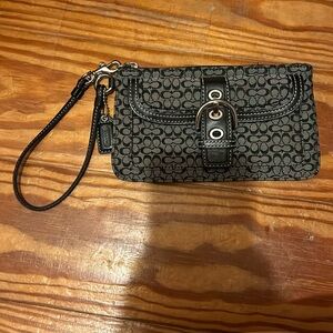 COACH Black and Gray Signature Canvas Wristlet